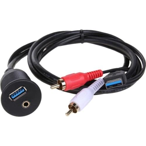 1m Car Dashboard Flush Mount Panel USB 3.0 3.5mm AUX RCA Extension Flush Mount Male to Female Cable Car Styling Dashboard
