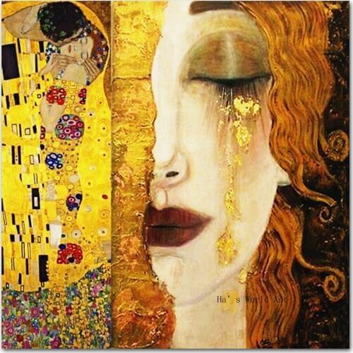 High quality 100% handmade Oil painting Canvas Reproductions Golden Tears by Gustav Klimt hand painted Painting for Bedroom