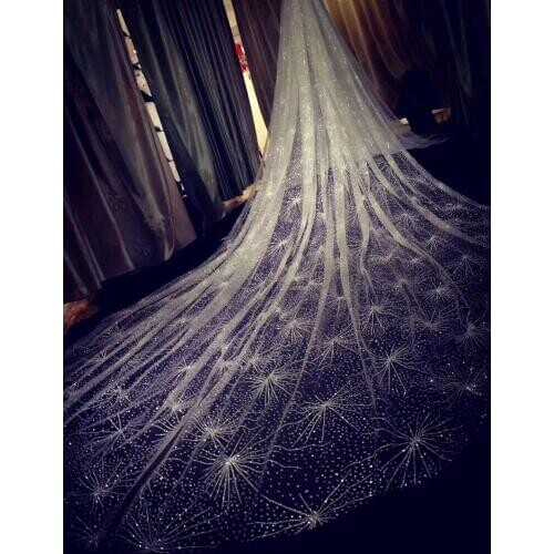 Women Mesh Ultra-Long Trailing Cathedral Wedding Veil Romantic Luxury Shimmer Starry Sky Sequins Hot Stamping Bridal Accessories