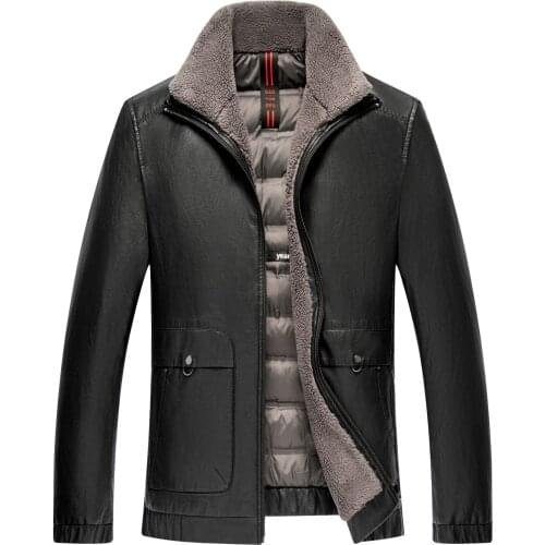 Winter new thickened coat Lapel young and middle-aged mens down leather jacket fur one