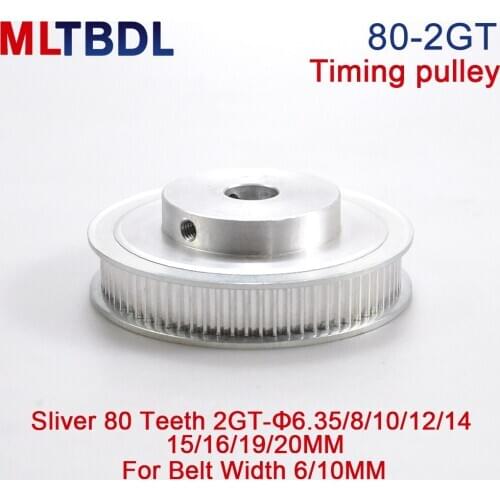 80 Teeth 2GT Timing Pulley Bore 6.35/8/10/12/14/15/16/19/20mm for GT2 Open Synchronous belt width 6/10mm 80Teeth 80T