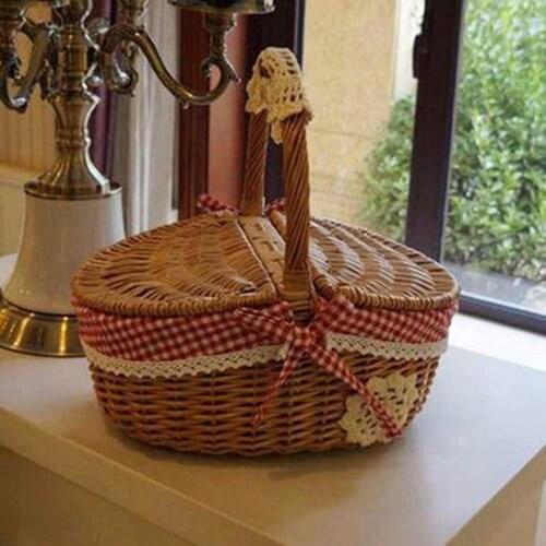 1 X Picnic Basket 26*18*15cm Hand Made Wicker Basket Wicker Camping Picnic Basket Shopping Storage Hamper