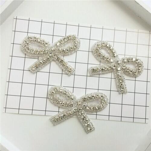 1PCS 6CM Bowknot Silver Crystal Rhinestone Applique For DIY Weddiing Dress Bags Shoes Decoration Sewing Garments Accessories