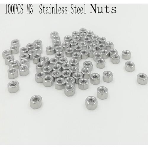 100pcs/lot Metric thread DIN934 M3 304 Stainless Steel Hex Nuts