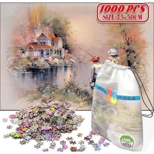 1000Pcs Golden Childhood Fishing 3D Jigsaw Puzzles Adults Game Toys for Toys Boring Game Building Assembling Educational Toys