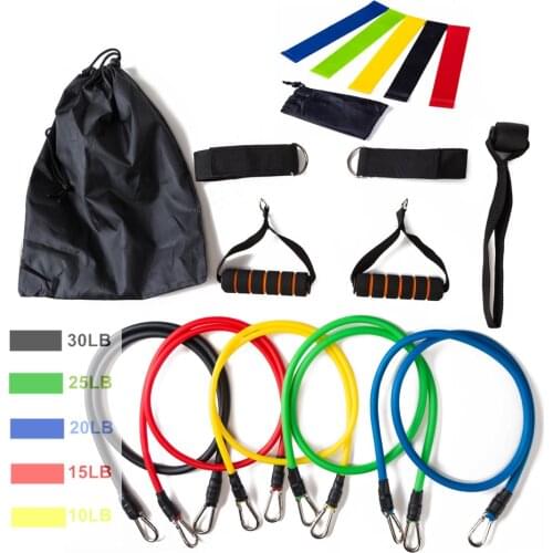 11pcs/set Pull Rope Fitness Latex Resistance Bands Gym Door Anchor Ankle Straps Yoga Exercise Fitness Band Rubber Loop Tube Band