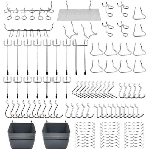 140 Pcs15 Different Types of Pegboard Hooks Include Curved Hooks Plastic Bins, Peg Locks, for Organizing Tools