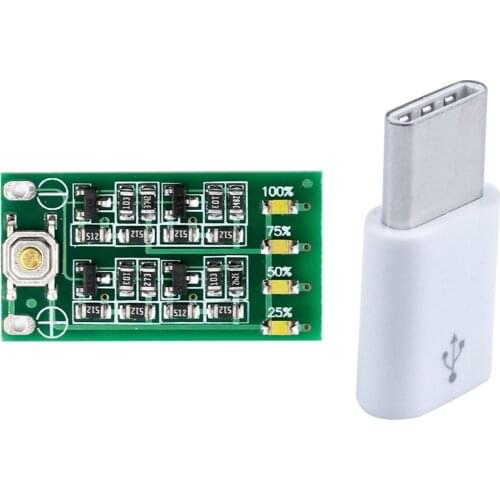 1X USB Type C 3.1 Male To Micro-USB 2.0 5 Pin Adapter & 1X 3S 11.1V 12V 12.6V Lithium Battery Capacity Indicator Module
