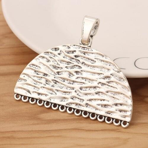 2 Pieces Tibetan Silver Large Hammered Semicircle Porous Connector Charms Pendants for Necklace Jewellery Making 53x65mm