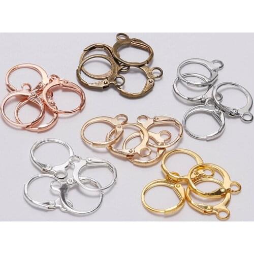 20 Pcs 14x12mm Copper Rhodium Gold DIY French Earring Hooks Wire Settings Base Hoops Earrings Accessories Jewelry Making