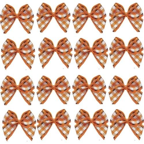 25pcs Mini Gingham Ribbon Bows Appliques DIY Accessories for wedding and Gift- Yellow