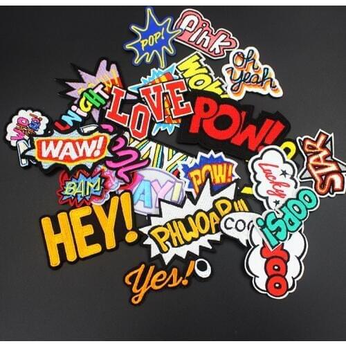 30 pcs/ set Pow Waw Cool Love Star Letter Patches Iron on for Clothing Embroidered Applique for Jacket Jean Stickers