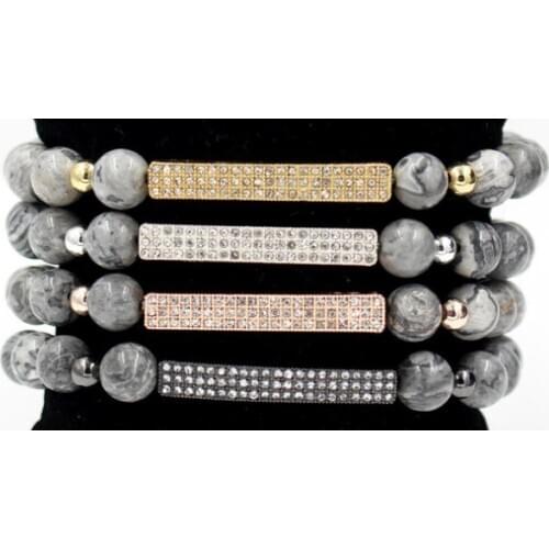 8mm hrg3 gold silver micro pave cz zircon cubic zirconia Bracelet elastic adjusted bead helmet Crown agate Onyx Bangles
