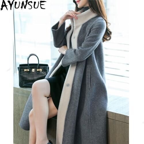 AYUNSUE 2020 Wool Coat Female Alpaca Long Coat Autumn Winter Jacket Women Elegant Double Side Woolen Coats Casaco Feminino
