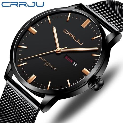 New Fashion Luxury Brand CRRJU Men Watches Mens Waterproof Stainless Steel Quartz Watch Male Clock Relogio Masculino