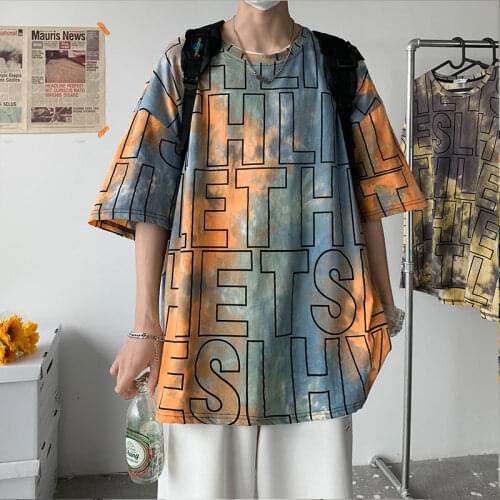 Short Sleeve Loose T Shirt MenS 2021 Summer Tie-dye Letter Printed Tshirt Top Tees Casual Clothes Plus OverSize M-5XL O NECK