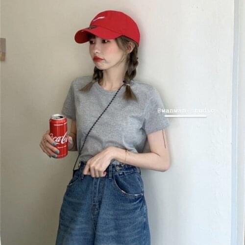 T-shirt Summer New Korean Version of Pure Color Wild Short Slim Round Neck Short-sleeved White T-shirt Female Top