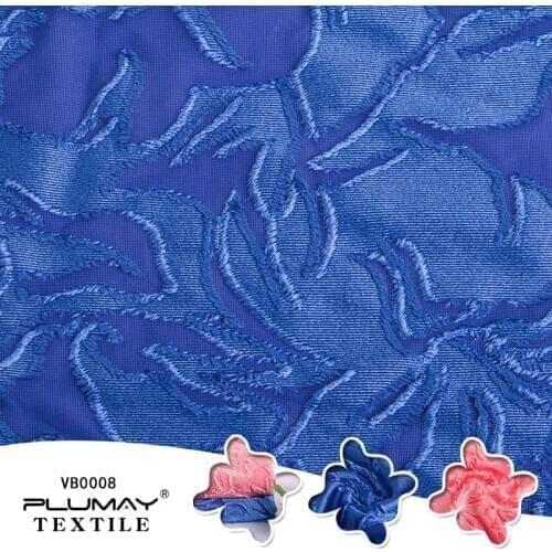 Hot sale pink/blue knitted velvet flower burnout fabric for curtain for dress