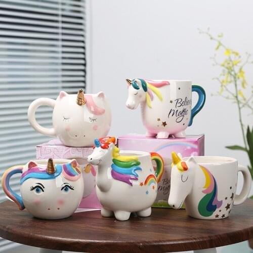 Cute Unicorn Ceramic Cup Milk Breakfast Cup Rainbow Horse Cartoon Office Cup Home Creative Gift Mug