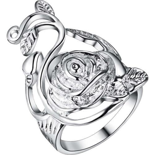 Beautiful flower design Silver color finger ring size 6-9 # street style cute fashion jewelry for women drop shipping