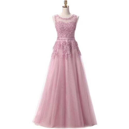 Illusion Sleeveless O-Neck A-Line Lace Women Evening Dresses Party Dress