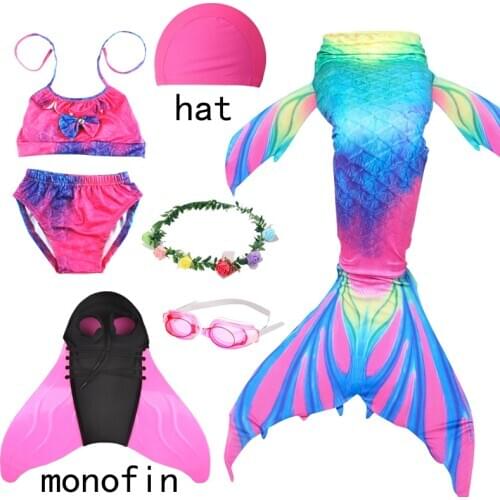 New Swimmable Mermaid Tail Girls Swimming Bating Suit Mermaid Costume Swimsuit can add Monofin Fin Goggle with Garland