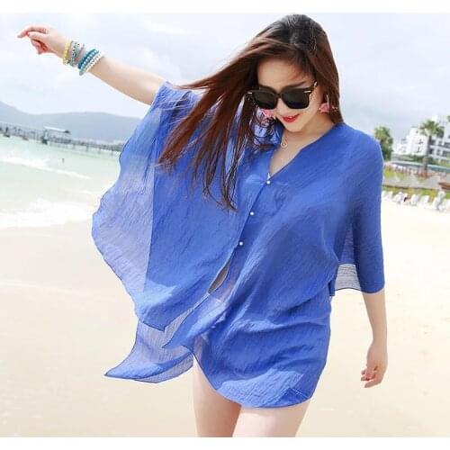 Summer Women Chiffon Bikini Cover Up Solid Color Swimwear Beach Shawl Cover Multiple Purposes Pareo Sarong Wrap Beachwear