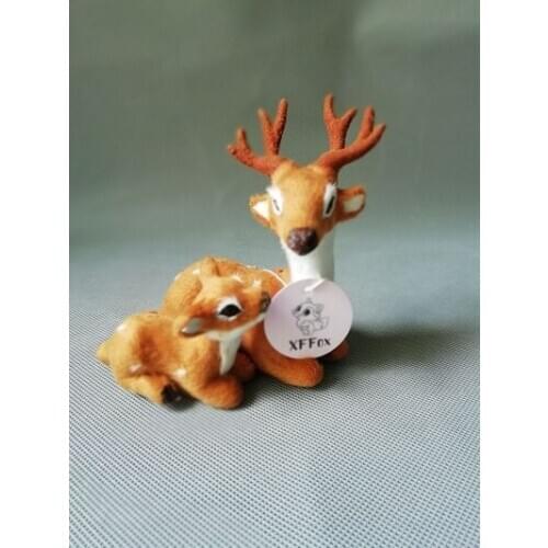 Cute real life deer father&baby model plastic&furs sika deer doll home decoration gift about 12x11cm xf0010