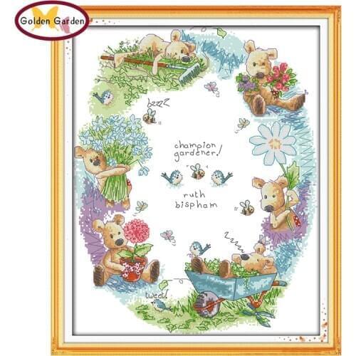 GG The gardener Cross Stitch Embroidery Kits Counted Cross-Stitching Needlework Joy Sunday Print Cross Stitch Sets For Wall Home
