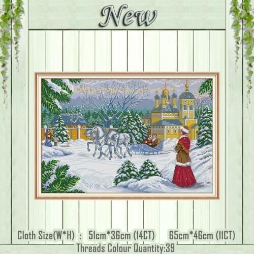Waiting in the snow castle diy painting counted printed on the canvas DMC 11CT 14CT kits Cross Stitch embroidery needlework Sets
