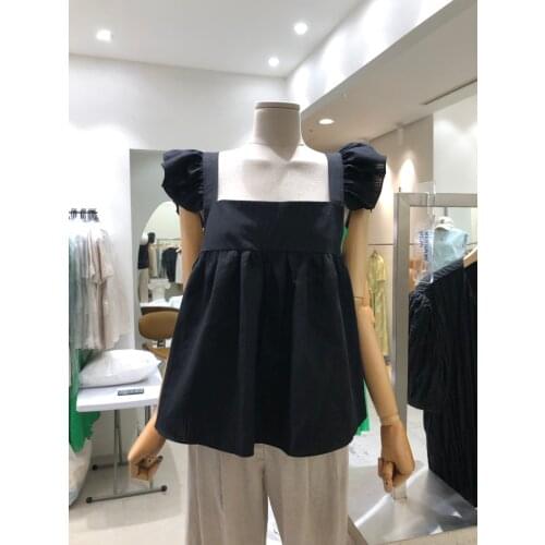 2021 Summer New Simple Style Solid Color Square Collar Flying Sleeve Lace Stitching All-match Camisole Female Design Sense Women