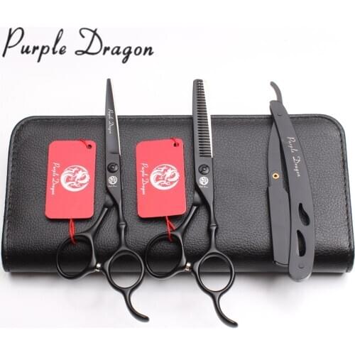3Pcs 5.5" 16cm JP 440C Purple Dragon Barber Shop Thinning Shears Cutting Scissors Professional Hair Scissors Razor Add Bag Z9030
