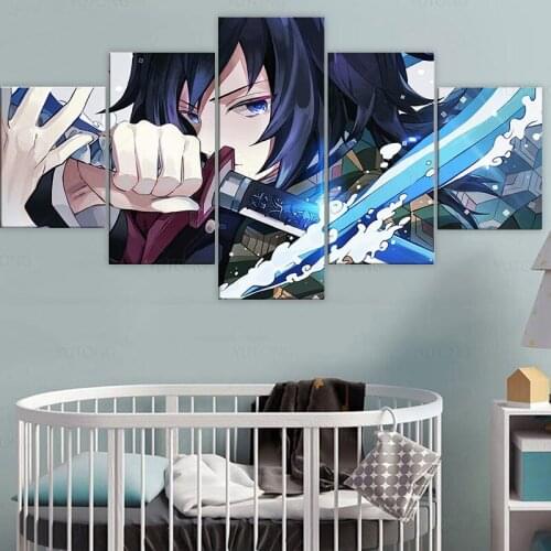 Demon Slayer Kimetsu no Yaiba Posters 5 Pieces Anime Wall Art Tomioka Giyuu Poster Prints on Canvas painting kawaii room decor