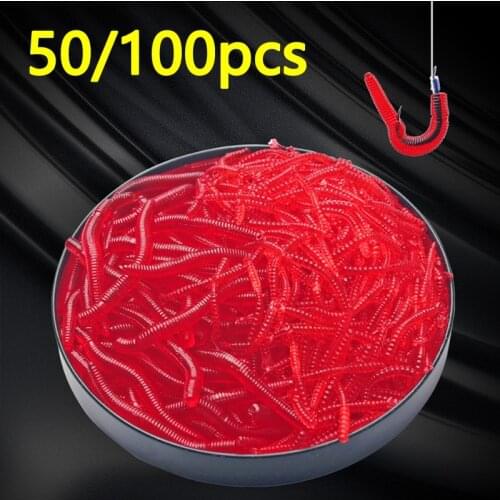 20PCS-200pcs Lifelike Red Worm Soft Lure 35mm Earthworm Fishing Silicone Artificial Bait Fishy Smell Shrimp Additive Bass Carp