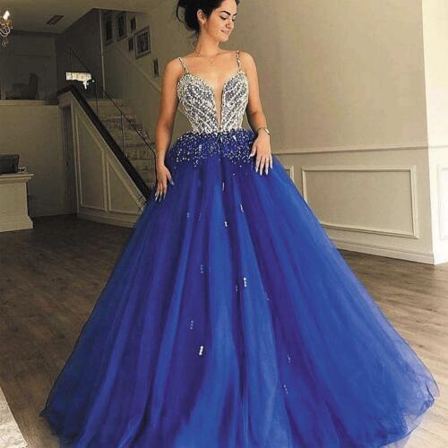 SuperKimJo Ball Gown Prom Dresses Royal Blue Beaded Crystals Elegant Cheap Prom Gown 2020 Vestido De Graduacion