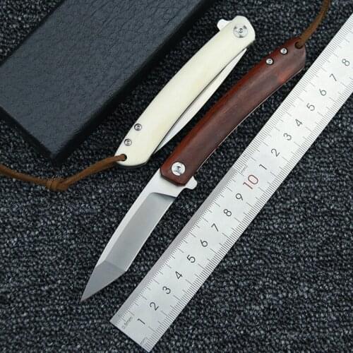 LEMIFSHE L0563 folding knife 14C28N steel blade cattle bone, rosewood handle outdoor camping hunting pocket fruit knife EDC tool