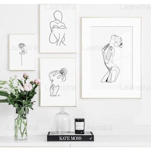 Modern Wall Picture Abstract Line Art Girl Flower Canvas Painting Wall Art Painting Nordic Home Decor Posters and Prints Unframe