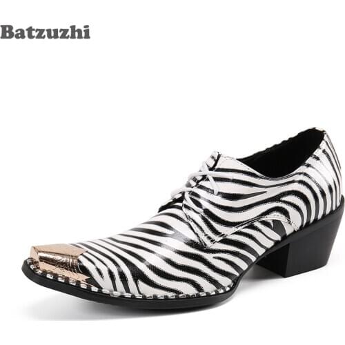 Batzuzhi British Type Leather Dress Shoes Men Luxury Handmade Mens Shoes Pointed Metal Toe 6.5cm High Increased Shoes Party Men