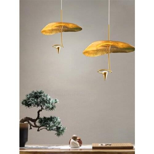 Vintage Zen Lotus Leaf Pendant Lights Gold Lustre Art Deco All-copper Hanging Lamps Restaurant Tea Room Store Study Bar Lighting