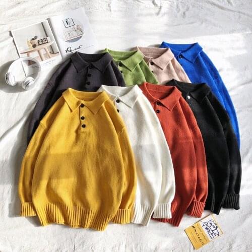 Lapel Knitted Sweater Classic Button Design Coat Trend Loose Top Casual Long Sleeve Pullover Male Clothes Autumn Winter Sweaters