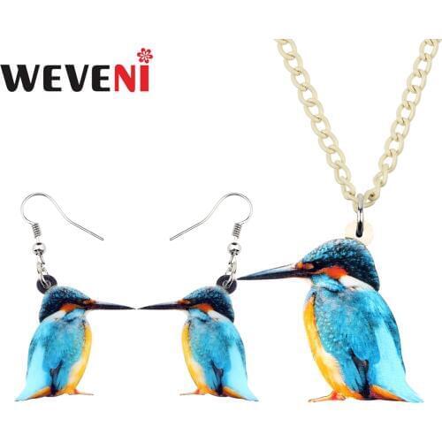 WEVENI Acrylic Anime Blue Kingfisher Bird Necklace Earrings Jewelry Sets GirlsTeen Fashion Sweet Accessory Charm Gift Decoration