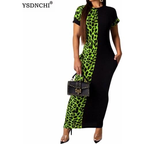 YSDNCHI Women Leopard Printed Long 2021 Sexy Vestidos Party Long Dresses Vintage Rpund Neck Short Sleeve Sundress
