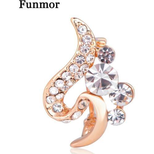 FUNMOR Crystal Flower Small Size Brooches For Women Girls Collar Lapel Pins Coat Dress Decoration Gold Color Alloy Metal Brooch