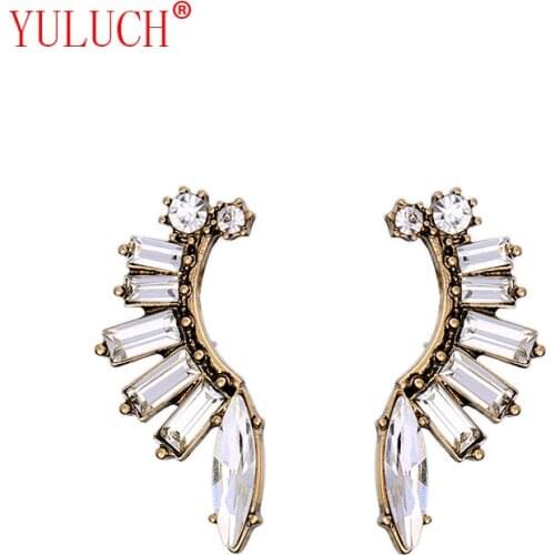 Personality Woman Exaggerated Symmetrical Joker 1 Pair Feather Wings Zinc Alloy Inlaid Semi-precious Stud Earrings Jewelry Gift