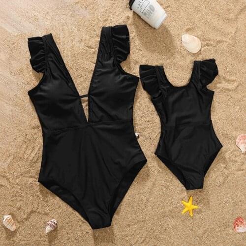 Women Baby Girl Black Mon and Daughter Bikini Summer 2021 Black Swimsuit One Piece Beach Wear For Children Toddler Girl Clothes