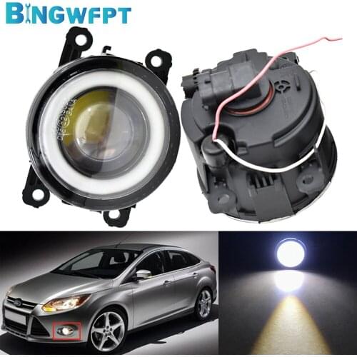 1Pair For Ford Focus Fiesta Ford EcoSport 2013 2014 2015 2016 DRL Car H11 LED 12V Fog Lamp Assembly Fog Light Angel Eye