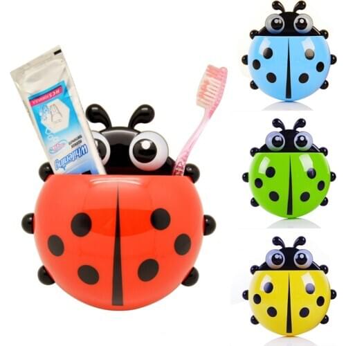 1PC Ladybug Toothbrush Holder Cartoon Bathroom Toothpaste Organizer Animal Wall Suction Paste Holder Rack Container Accessories