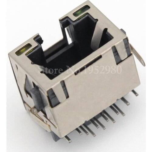 10PCS/LOT RJ45 Shielded Network Jack Socket Copper Shell Ethernet Connector with LED SMD Offset Style