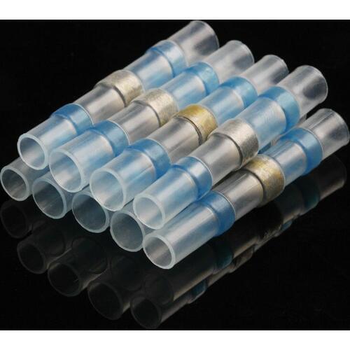 100/60/50/30/25/20/10/5PCS 14-16 AWG Assortment Insulated Solder Seal Sleeve Heat Shrink Wire Connectors Butt Terminals Kit Blue