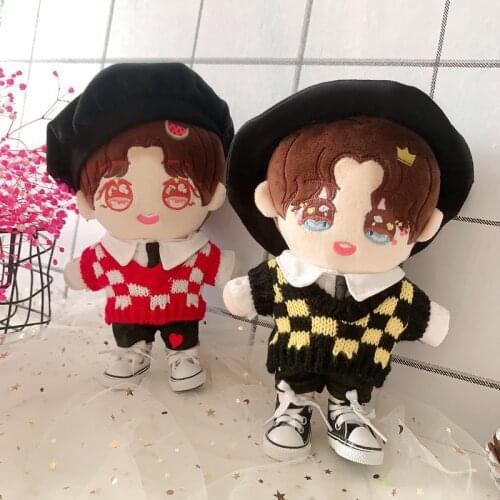 20CM Plush Star EXO Doll Dolls Clothes Sweater necktie pants Vest Fisherman hat Accessories toys Gift